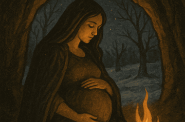 Yule, madre diosa embarazada, esperando a dar a luz