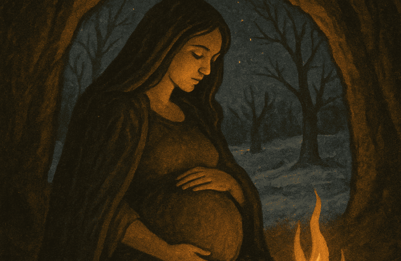 Yule, madre diosa embarazada, esperando a dar a luz